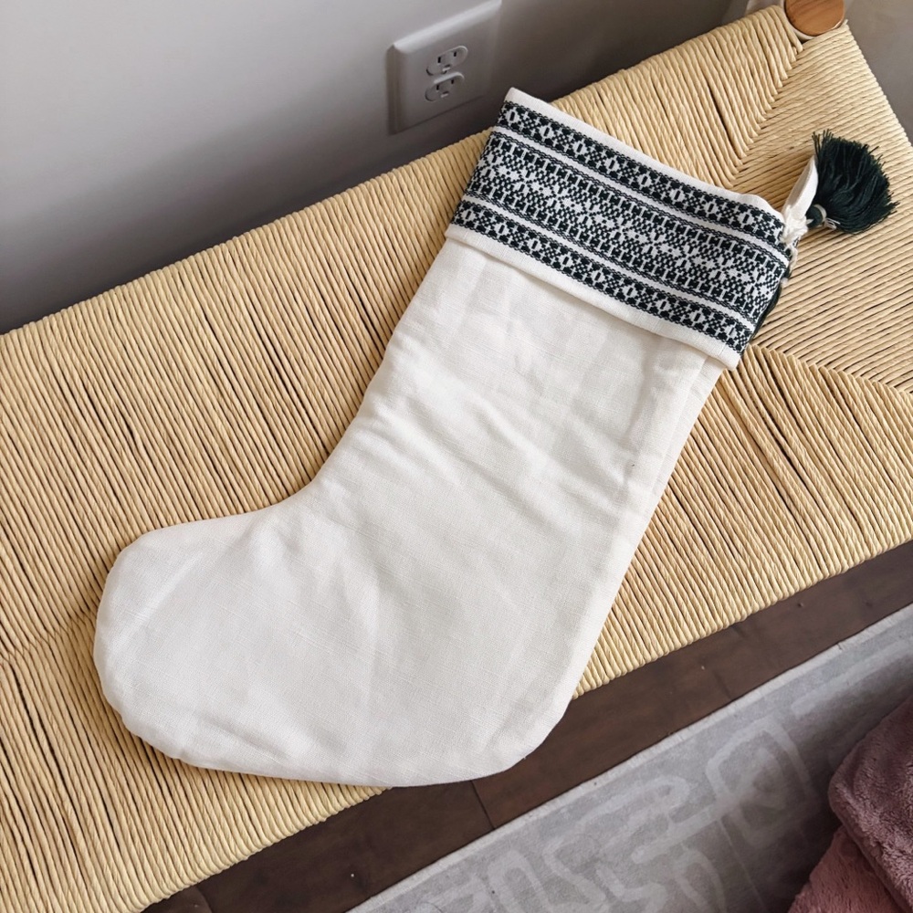 Elegant Cream and Green Christmas Stocking